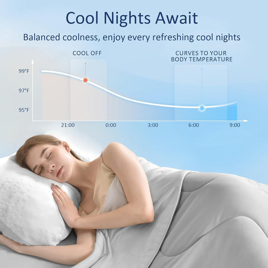 Cooling Blanket Comforter for Hot Sleepers - Full/Queen Soft Cooling Blankets, Double-Sided Cold Blanket for Night Sweats, All-Season Lightweight Cooling Comforter (90''x90'', Silver Gray)